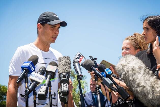 FAST4 Tennis Showdown AUS v WORLD Media Call World No. 9 Rafael Nadal (ESP) speaks at a media call prior to the FAST4 Showdown AUS v WORLD to be played at the International Convention Center in Sydney. Fast4 Tennis has been described as the Tennis version of cricket s Twenty20. FOR EDITORIAL USE ONLY.Pacific Press Agency  HughxPeterswald PacificxPress