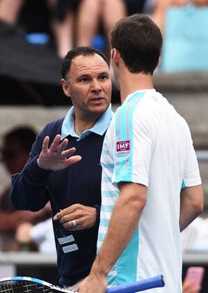 10.01.2017. ASB Tennis Centre, Auckland, New Zealand. ASB Classic Tennis, Day 11. Match umpire Mohamed Lahyani talks to Albert Ramos-Vinolas during the ASB Classic. xChrisxSymesx  ActionPlus11827926