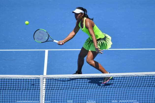 January 10, 2017: Destanee Aiava (AUS) in action against Sorana Cirstea (ROM) on day one of the 2017 Priceline Pharmacy Kooyong Classic tournament at the Kooyong Lawn Tennis Club in Melbourne, Australia. Cirstea won 61 76. Cal Media Tennis 2017: Kooyong Classic JAN 10 - ZUMAc04_ 20170110_zaf_c04_031