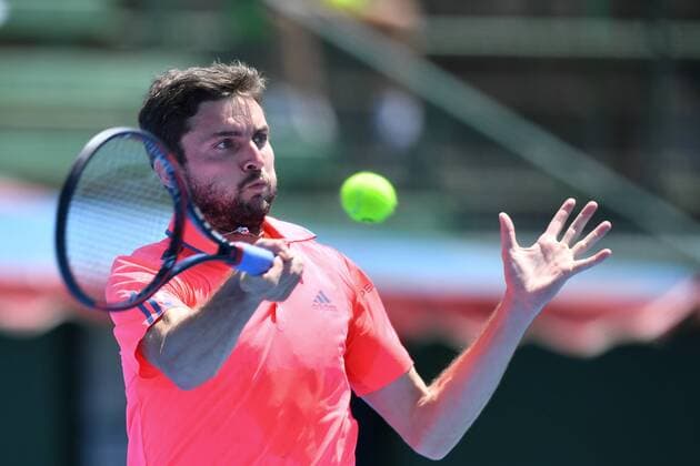 January 10, 2017: Gilles Simon (FRA) in action against Ivo Karlovic (CRO) on day one of the 2017 Priceline Pharmacy Kooyong Classic tournament at the Kooyong Lawn Tennis Club in Melbourne, Australia. Karlovic won 64 65 10. Cal Media Tennis 2017: Kooyong Classic JAN 10 - ZUMAc04_ 20170110_zaf_c04_033