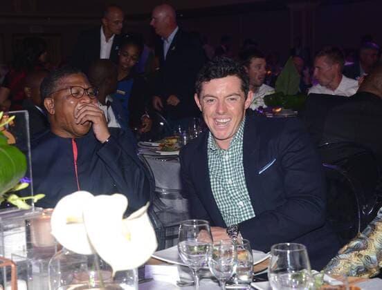The 2017 BMW SA Open Championship gala dinner KEMPTON PARK, SOUTH AFRICA - JANUARY 10: and Recreation Minister Fikile Mbalula shares a moment with international golfer Rory McIlroy during the 2017 BMW SA Open Championship gala dinner at Emperors Palace on January 10, 2017 in Kempton Park, South Africa. The BMW SA Open hosted by City of Ekurhuleni, which starts on January 12, 2017 will be held at the picturesque Glendower Golf Club, with Rory McIlroy, Ernie Els, Brandon Stone and Andy Sullivan in the field. ( Gallo0108230
