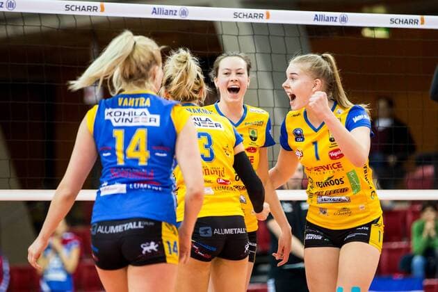 Jubel Agnes Karm (11 Kohila) und Kertu Laak (1 Kohila); 2017 CEV Volleyball Cup: Allianz MTV Stuttgart vs Kohila VC, SCHARRena, Stuttgart Germany, 20170111; Stuttgart Copyright: xWuechner Eibner-Pressefotox EP_NWR