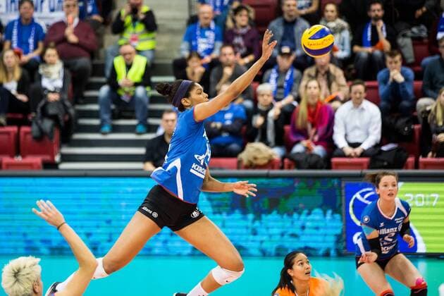Angriff Aiyana Whitney (14 MTV); 2017 CEV Volleyball Cup: Allianz MTV Stuttgart vs Kohila VC, SCHARRena, Stuttgart Germany, 20170111; Stuttgart Copyright: xWuechner Eibner-Pressefotox EP_NWR