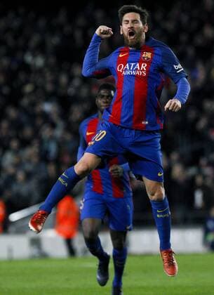 Bilder des Tages - SPORT FC Barcelona Barca s Argentinian striker Leo Messi celebrates his 3-1 goal against Athletic Bilbao during their King s Cup round of 16 second leg match at Camp Nou stadium in Barcelona, Catalonia, Spain, 11 January 2017. EPA Quique Garcia FC BARCELONA VS. ATHLETIC BILBAO !ACHTUNG: NUR REDAKTIONELLE NUTZUNG!  BCN001 20170111-636197725299772439