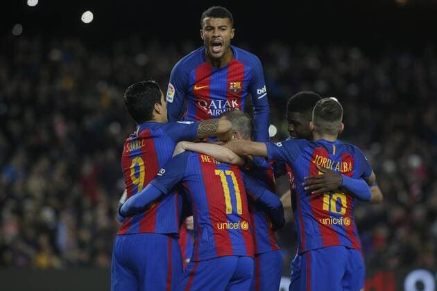 Fußball, Copa del Rey, FC Barcelona - Athletic Bilbao. Second leg match of the Copa del Rey last 16 played between FC Barcelona and Athletic Bilbao. In this picture, Barcelona players celebrate a goal. xFrancescxAdelantadox 
