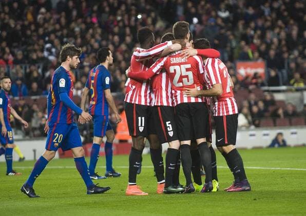 Fußball, Copa del Rey, FC Barcelona - Athletic Bilbao. Second leg match of the Copa del Rey last 16 played between FC Barcelona and Athletic Bilbao. In this picture, Athletic player celebrate a goal. xPACOxLARGOx 