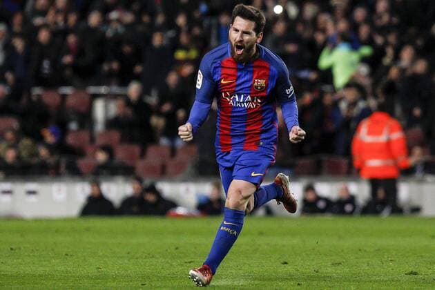 Fußball, Copa del Rey, FC Barcelona - Athletic Bilbao FC Barcelona Barca s Argentinian striker Leo Messi jubilates his 3-1 goal against Athletic Bilbao during their King s Cup round of 16 second leg match at Camp Nou stadium in Barcelona, Catalonia, Spain, 11 January 2017. FC BARCELONA VS. ATHLETIC BILBAO !ACHTUNG: NUR REDAKTIONELLE NUTZUNG!  BCN001 20170111-636197749230730238