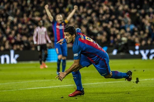 Fußball, Copa del Rey, FC Barcelona - Athletic Bilbao January 11, 2017 - Barcelona, Catalonia, Spain - FC Barcelona Barca forward SUAREZ celebrates his goal during the Spanish Copa del Rey (King s Cup) round of 16 second leg football match FC Barcelona vs Athletic Club Bilbao at the Camp Nou stadium in Barcelona FC Barcelona into Copa quarter finals - ZUMAo105 20170111_zap_o105_018