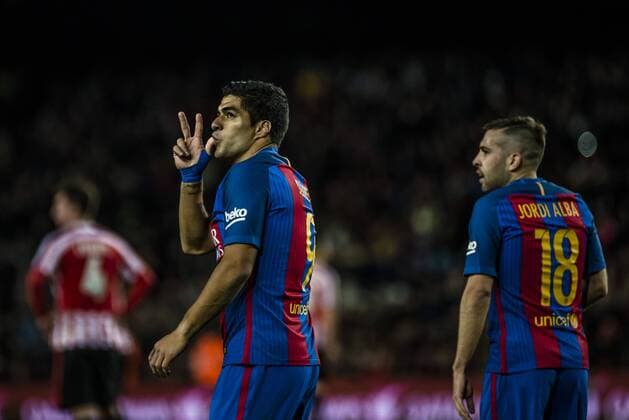 Fußball, Copa del Rey, FC Barcelona - Athletic Bilbao January 11, 2017 - Barcelona, Catalonia, Spain - FC Barcelona Barca forward SUAREZ celebrates his goal during the Spanish Copa del Rey (King s Cup) round of 16 second leg football match FC Barcelona vs Athletic Club Bilbao at the Camp Nou stadium in Barcelona FC Barcelona into Copa quarter finals - ZUMAo105 20170111_zap_o105_023