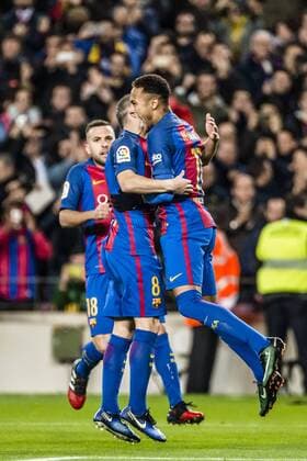 Fußball, Copa del Rey, FC Barcelona - Athletic Bilbao January 11, 2017 - Barcelona, Catalonia, Spain - FC Barcelona Barca forward NEYMAR JR. celebrates his goal with teammates during the Spanish Copa del Rey (King s Cup) round of 16 second leg football match FC Barcelona vs Athletic Club Bilbao at the Camp Nou stadium in Barcelona FC Barcelona into Copa quarter finals - ZUMAo105 20170111_zap_o105_026