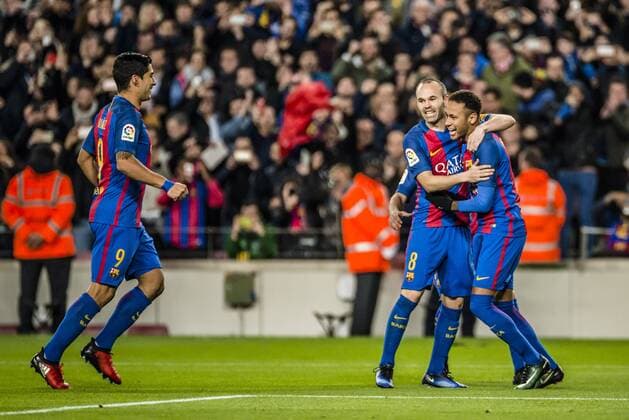 Fußball, Copa del Rey, FC Barcelona - Athletic Bilbao January 11, 2017 - Barcelona, Catalonia, Spain - FC Barcelona Barca forward NEYMAR JR. celebrates his goal with teammates during the Spanish Copa del Rey (King s Cup) round of 16 second leg football match FC Barcelona vs Athletic Club Bilbao at the Camp Nou stadium in Barcelona FC Barcelona into Copa quarter finals - ZUMAo105 20170111_zap_o105_027