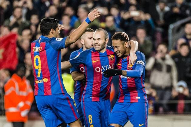 Fußball, Copa del Rey, FC Barcelona - Athletic Bilbao January 11, 2017 - Barcelona, Catalonia, Spain - FC Barcelona Barca forward NEYMAR JR. celebrates his goal with teammates during the Spanish Copa del Rey (King s Cup) round of 16 second leg football match FC Barcelona vs Athletic Club Bilbao at the Camp Nou stadium in Barcelona FC Barcelona into Copa quarter finals - ZUMAo105 20170111_zap_o105_028