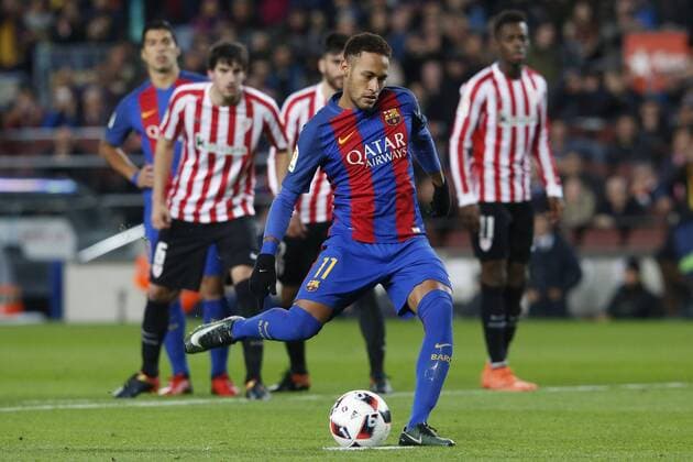 BARCELONA, Jan. 11, 2017 -- Barcelona s Neymar kicks a penalty to score during the Spanish King s Cup soccer match FC Barcelona Barca against Athletic de Bilbao at the Camp Nou Stadium in Barcelona, Spain, Jan. 11, 2017. Barcelona won 3-1. ) (SP)SPAIN-BARCELONA-SOCCER-KING S CUP-BARCELONA VS ATHLETIC BILBAO PauxBarrena 