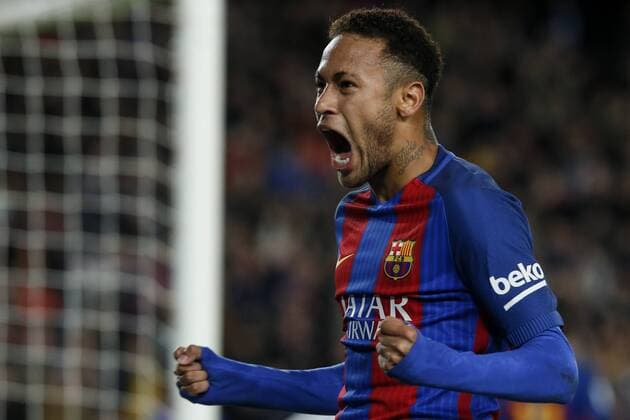 BARCELONA, Jan. 11, 2017 -- Barcelona s Neymar celebrates after his teammate Luis Suarez scoring during the Spanish King s Cup soccer match FC Barcelona Barca against Athletic de Bilbao at the Camp Nou Stadium in Barcelona, Spain, Jan. 11, 2017. Barcelona won 3-1. ) (SP)SPAIN-BARCELONA-SOCCER-KING S CUP-BARCELONA VS ATHLETIC BILBAO PauxBarrena 