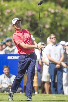 January 12, 2017 - Honolulu, Hawaii: Justin Thomas watches his tee shot on his last hole during the first round of the Sony Open at Waialae Country Club in Honolulu, Hawaii. PGA Golf Herren Golf 2017: Sony Open JAN12 - ZUMAc04_ 20170112_zaf_c04_098