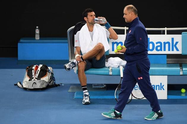 Novak Djokovic (SRB) Marian Vajda (SRB) TENNIS : Australian Open 2016 - 13 01 2017 VirginieBouyer Panoramic 