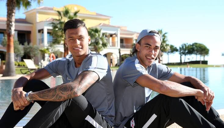RB Leipzig - Training Fussball 1.BL Lagos, Portugal, 09.01.2017, Cascade Resort Hotels, Fussball, 1. BL, GER , RB LEIPZIG - Trainingslager an der Algarve vom 4. - 12. Januar. , Im Bild: Davie Selke (l.) und Yussuf Poulsen. ,
