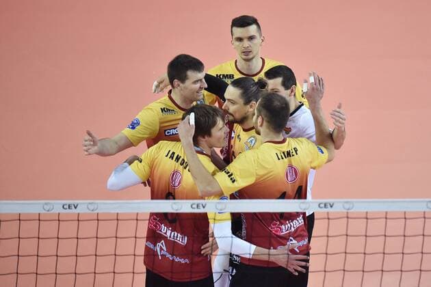 Volleybal players of Dukla Liberec in action during the Men s Volleyball Champions League 3rd round B group match: Dukla Liberec vs Berlin in Liberec, Czech Republic, January 18, 2017. (CTKxPhoto RadekxPetrasek) CTKPhotoP201701180989701  PER 4