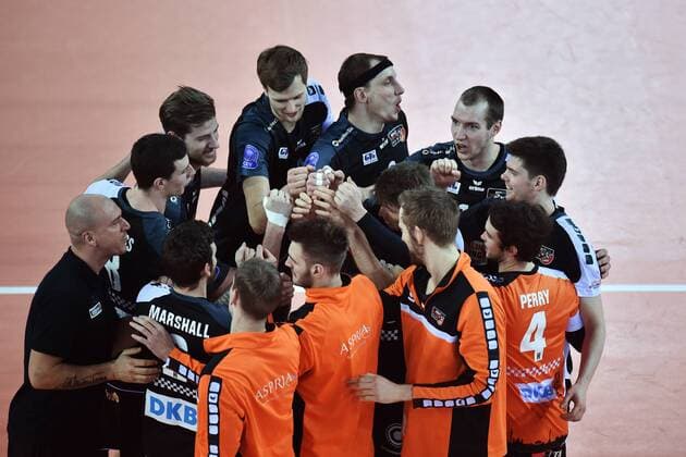 Players of Berlin Recycling Volleyes celebrate victory in the Men s Volleyball Champions League 3rd round B group match: Dukla Liberec vs Berlin in Liberec, Czech Republic, January 18, 2017. (CTKxPhoto RadekxPetrasek) CTKPhotoP201701181055301  PER 12