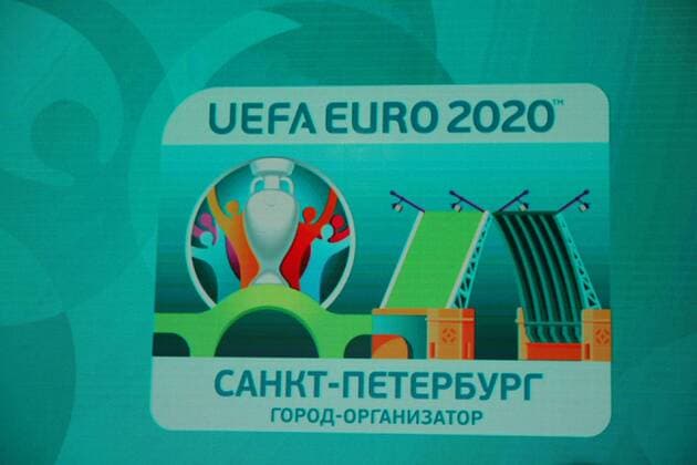 Of The Russian Federation. Saint-Petersburg. The Manege of the First cadet corps in St. Petersburg. Presentation of the official logo of the city as one of the organizers of Euro 2020. the official emblem of the EURO-2020. MaksimxKonstantinov 
