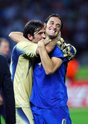 July 9, 2006 - Olympiastadion, BERLIN, GERMANY - Gianluigi Buffon & Luca Toni...ITALY V FRANCE..Gianluigi Buffon & Luca Toni.ITALY V FRANCE.OLYMPIC STADIUM, BERLIN GERMANY 07-09-2006.K48556. - PHOTOS ITALY VS FRANCE ALL - ZUMAg49_ 76421946st