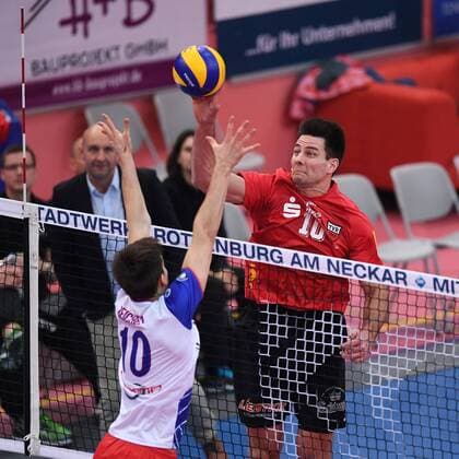 Volleyball 1. Bundesliga Saison 2016 2017 22.01.2017 TV Rottenburg - United Volleys Rhein Main Ferenc Nemeth (re, TV Rottenburg) 