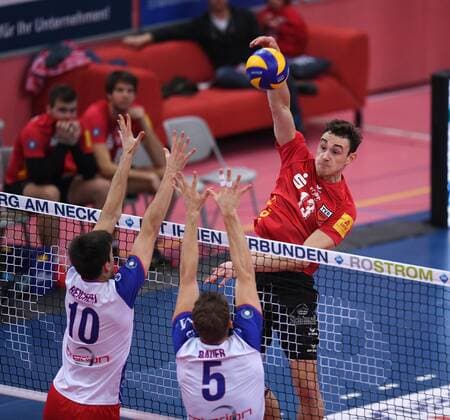 Volleyball 1. Bundesliga Saison 2016 2017 22.01.2017 TV Rottenburg - United Volleys Rhein Main Moritz Karlitzek (re, TV Rottenburg) 