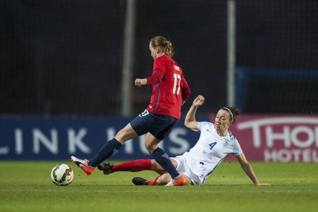 January 22, 2017 - San Pedro Del Pinatar, Murcia, Spain - Kristine Minde (Norway) Lucy Bronze (England) during the preseason friendly match between national women s England vs. Norway in Pinatar Arena, San Pedro del Pinatar, Murcia, SPAIN. 22th of January 2017. England v Norway - Friendly match  - ZUMAn230 20170122_zaa_n230_619