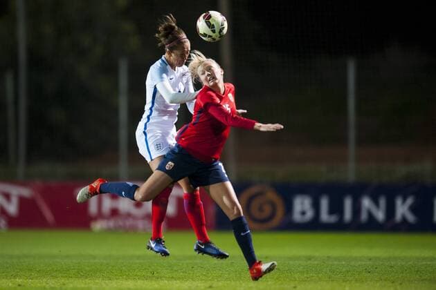 January 22, 2017 - San Pedro Del Pinatar, Murcia, Spain - Jo Potter (England) Karina Saevik (Norway) during the preseason friendly match between national women s England vs. Norway in Pinatar Arena, San Pedro del Pinatar, Murcia, SPAIN. 22th of January 2017. England v Norway - Friendly match  - ZUMAn230 20170122_zaa_n230_628