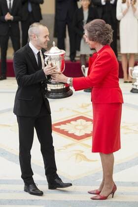 Andres Iniesta and Queen Sofia attends to the National Sports Awards 2015 at El Pardo Palace in Madrid, Spain. January 23, 2017.  (76484565)