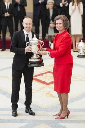 Andres Iniesta and Queen Sofia attends to the National Sports Awards 2015 at El Pardo Palace in Madrid, Spain. January 23, 2017.  (76484566)