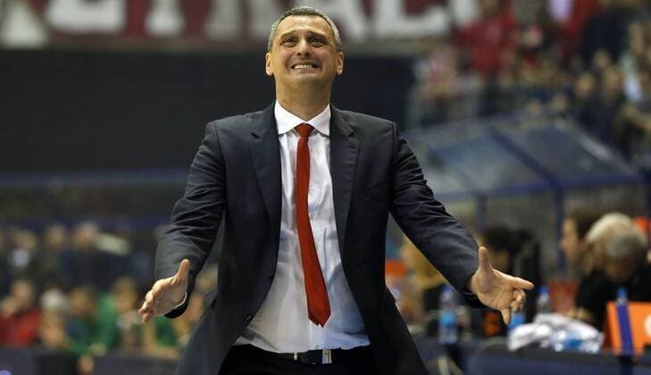 (170127) -- BELGRADE, Jan. 27, 2017 -- Crvena Zvezda s head coach Dejan Radonjic reacts during the Regular Season Round 20 Euroleague basketball match between Crvena Zvezda and Panathinaikos in Belgrade, Serbia, on Jan. 26, 2017. Crvena Zvezda won 72-66. ) (SP)SERBIA-BELGRADE-BASKETBALL-EUROLEAGUE-CRVENA ZVEZDA VS PANATHINAIKOS PredragxMilosavljevic 