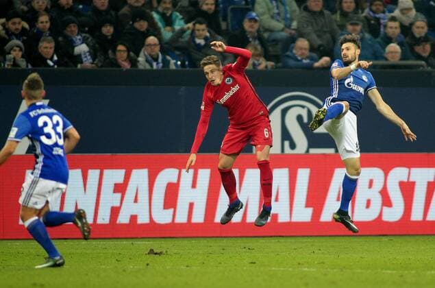 Daniel Caligiuri (FC Schalke 04) und Bastian Oczipka (Eintracht Frankfurt) beim BL-Spiel (Saison 2016 17) FC Schalke 04 - Eintracht Frankfurt. Copyright Thomas Pakusch