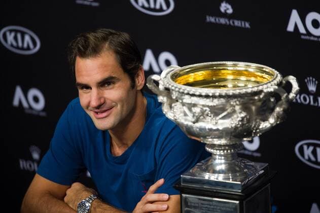 Bilder des Tages - SPORT Bilder des Tages - SPORT (170129) -- MELBOURNE, Jan. 29, 2017 -- Roger Federer of Switzerland smiles during a press conference PK Pressekonferenz after winning the men s singles final match against Rafael Nadal of Spain at the Australian Open tennis championships in Melbourne, Australia, Jan. 29, 2017. Federer won 3-2. ) (SP)AUSTRALIA-MELBOURNE-TENNIS-AUSTRALIAN OPEN BaixXue 