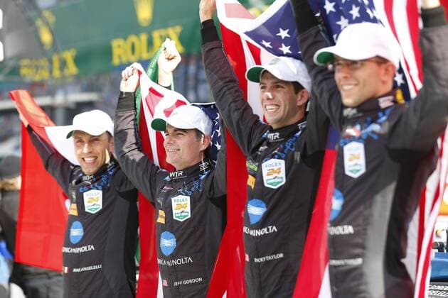 January 29, 2017 - Daytona Beach, Florida, United States of America - January 29, 2017 - Daytona Beach, Florida, USA: Jeff Gordon poses for pictures in Victory Lane with his teammates after winning the Rolex 24 At Daytona at Daytona International Speedway in Daytona Beach, Florida. IMSA 2017: IMSA WeatherTech SportsCar Championship Rolex 24 At Daytona January 29 - ZUMAa161 20170129_zaa_a161_095 Copyright: xJustinxR.xNoexAspxIncx