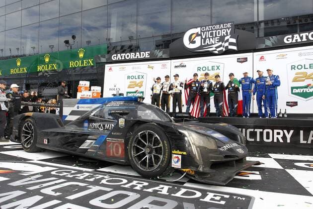 January 29, 2017 - Daytona Beach, Florida, United States of America - January 29, 2017 - Daytona Beach, Florida, USA: Jeff Gordon poses for pictures in Victory Lane with his teammates after winning the Rolex 24 At Daytona at Daytona International Speedway in Daytona Beach, Florida. IMSA 2017: IMSA WeatherTech SportsCar Championship Rolex 24 At Daytona January 29 - ZUMAa161 20170129_zaa_a161_104 Copyright: xJustinxR.xNoexAspxIncx