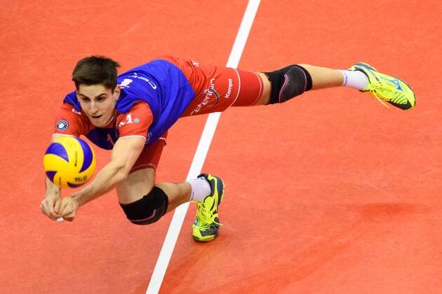 31.01.2017, Grosssporthalle, Ruesselsheim Volleyball, 2017 CEV Cup, Achtelfinale, United Volleys RheinMain (GER) vs. Roter Stern Belgrad (SRB) Abwehr Moritz Reichert ( 10 RheinMain)