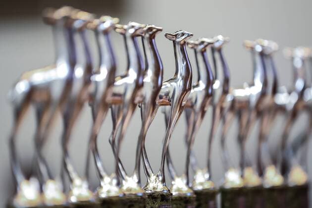 Verleihung Russischer Sportpreis MOSCOW, RUSSIA - FEBRUARY 2, 2017: Silver Doe statuettes seen at the 2016 Silver Doe awards ceremony at the Russian Olympic Committee (ROC) building. The award was established by Russia s Federation of Sports Journalists and is presented annually to outstanding sportsmen and coaches. SergeiSavostyanov TASS  TS03FBDD