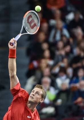 February 3, 2017 - Ottawa, Ontario, Canada - OTTAWA, ON - FEBRUARY 3: Vasek Pospisil of Canada in action during Davis Cup World Group tie between Canada and Great Britain at TD Place Arena on February 3, 2017 in Ottawa, Ontario, Canada...PHOTO: Tennis: Canada v GB: Davis Cup by BNP Paribas World Group First Round - ZUMAk120 20170203_zap_k120_019 Copyright: xStevexKingsmanx