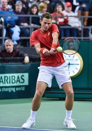 February 3, 2017 - Ottawa, Ontario, Canada - OTTAWA, ON - FEBRUARY 3: Vasek Pospisil of Canada in action during Davis Cup World Group tie between Canada and Great Britain at TD Place Arena on February 3, 2017 in Ottawa, Ontario, Canada...PHOTO: Tennis: Canada v GB: Davis Cup by BNP Paribas World Group First Round - ZUMAk120 20170203_zap_k120_029 Copyright: xStevexKingsmanx
