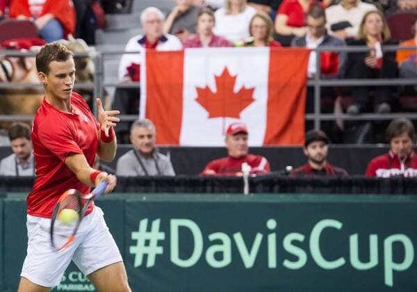 February 3, 2017 - Ottawa, Ontario, Canada - OTTAWA, ON - FEBRUARY 3: Vasek Pospisil of Canada in action during Davis Cup World Group tie between Canada and Great Britain at TD Place Arena on February 3, 2017 in Ottawa, Ontario, Canada...PHOTO: Tennis: Canada v GB: Davis Cup by BNP Paribas World Group First Round - ZUMAk120 20170203_zap_k120_033 Copyright: xStevexKingsmanx