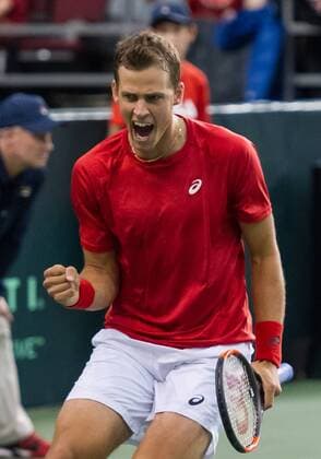 February 3, 2017 - Ottawa, Ontario, Canada - OTTAWA, ON - FEBRUARY 3: Vasek Pospisil of Canada in action during Davis Cup World Group tie between Canada and Great Britain at TD Place Arena on February 3, 2017 in Ottawa, Ontario, Canada...PHOTO: Tennis: Canada v GB: Davis Cup by BNP Paribas World Group First Round - ZUMAk120 20170203_zap_k120_035 Copyright: xStevexKingsmanx