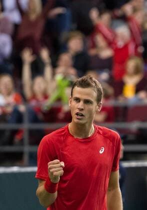 February 3, 2017 - Ottawa, Ontario, Canada - OTTAWA, ON - FEBRUARY 3: Vasek Pospisil of Canada in action during Davis Cup World Group tie between Canada and Great Britain at TD Place Arena on February 3, 2017 in Ottawa, Ontario, Canada...PHOTO: Tennis: Canada v GB: Davis Cup by BNP Paribas World Group First Round - ZUMAk120 20170203_zap_k120_039 Copyright: xStevexKingsmanx