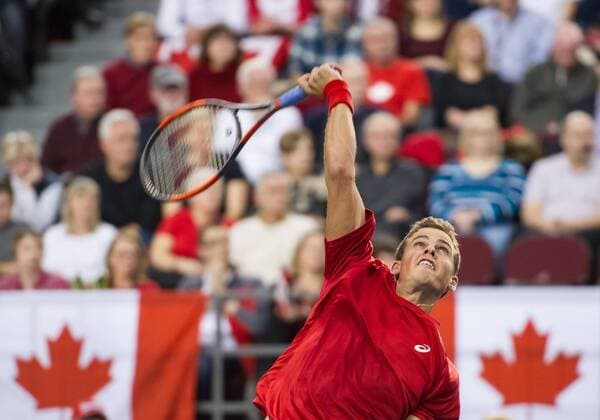 February 3, 2017 - Ottawa, Ontario, Canada - OTTAWA, ON - FEBRUARY 3: Vasek Pospisil of Canada in action during Davis Cup World Group tie between Canada and Great Britain at TD Place Arena on February 3, 2017 in Ottawa, Ontario, Canada...PHOTO: Tennis: Canada v GB: Davis Cup by BNP Paribas World Group First Round - ZUMAk120 20170203_zap_k120_042 Copyright: xStevexKingsmanx