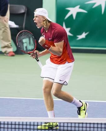 OTTAWA, ON - FEBRUARY 03: Denis Shapovalov of Canada celebrates a point against Daniel Evans of Great Britain in the BNP Paribas Davis Cup Tennis Canada v Great Britain team match on February 03, 2017, at TD Place Arena in Ottawa, Canada. (Photo by Sean Burges Icon Sportswire) TENNIS: FEB 03 Davis Cup Icon17010312 EDITORIAL USE ONLY