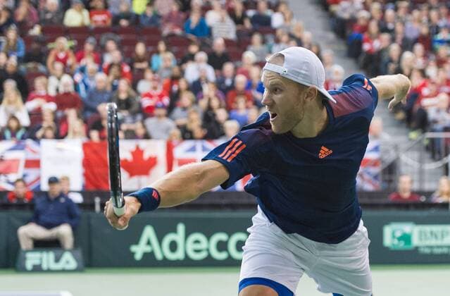 February 4, 2017 - Ottawa, Ontario, Canada - OTTAWA, ON - FEBRUARY 4: Dominic Inglot of Great Britain in action during their doubles match against Canada on day 2 of the Davis Cup World Group tie between Canada and Great Britain at TD Place Arena on February 4, 2017 in Ottawa, Ontario, Canada...PHOTO: Tennis: Canada v GB: Davis Cup by BNP Paribas World Group First Round - ZUMAk120 20170204_zap_k120_053 Copyright: xStevexKingsmanx