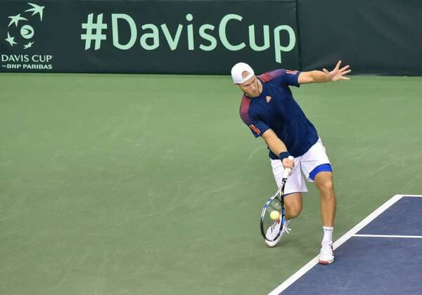 February 4, 2017 - Ottawa, Ontario, Canada - OTTAWA, ON - FEBRUARY 4: Dominic Inglot of Great Britain in action during their doubles match against Canada on day 2 of the Davis Cup World Group tie between Canada and Great Britain at TD Place Arena on February 4, 2017 in Ottawa, Ontario, Canada...PHOTO: Tennis: Canada v GB: Davis Cup by BNP Paribas World Group First Round - ZUMAk120 20170204_zap_k120_062 Copyright: xStevexKingsmanx
