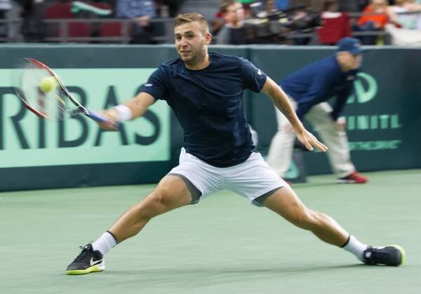 February 5, 2017 - Ottawa, Ontario, Canada - OTTAWA, ON - FEBRUARY 5: Daniel Evans of Great Britain in action during his singles match against Vasek Pospisil in day three of the Davis Cup World Group tie between Canada and Great Britain at TD Place Arena on February 5, 2017 in Ottawa, Ontario, Canada. Tennis: Canada v GB: Davis Cup by BNP Paribas World Group First Round - ZUMAk120 20170205_zap_k120_021 Copyright: xStevexKingsmanx