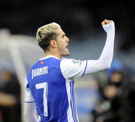 Juanmi. LaLiga match between Real Sociedad San Sebastian and CA Osasuna. In this picture, Real Sociedad s Juanmi celebrates after scoring the winning-goal. xJOSUNExMTZ.xDExALBENIZx 