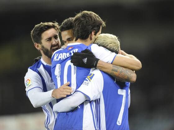 Juanmi. LaLiga match between Real Sociedad San Sebastian and CA Osasuna. In this picture, Real Sociedad s Juanmi celebrates after scoring the winning-goal. xJOSUNExMTZ.xDExALBENIZx 